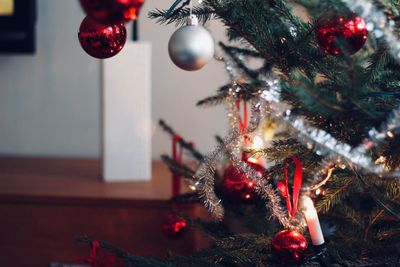 Close-up of illuminated christmas tree