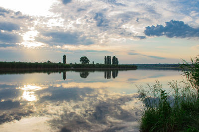 Scenic view of lake against sky during sunset