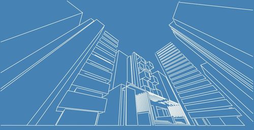 Low angle view of building against blue sky