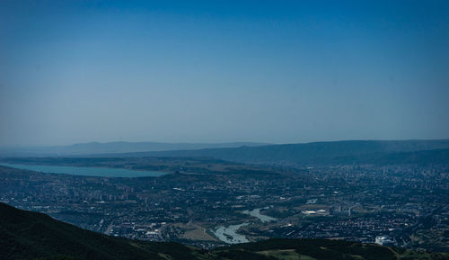 View to georgian capital city tbilisi from the famous medieval monastery zedazeni