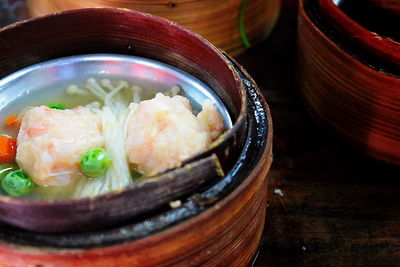 High angle view of food in bowl on table