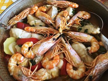 High angle view of seafood in container