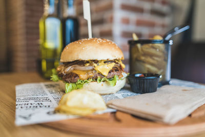 Close-up of breakfast on table