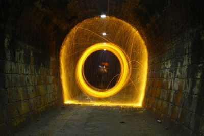 Blurred motion of wire wool in tunnel at night