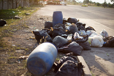 High angle view of garbage on street