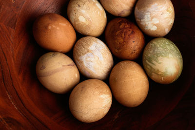 High angle view of eggs on table