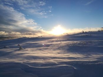 Scenic view of beach against sky during winter