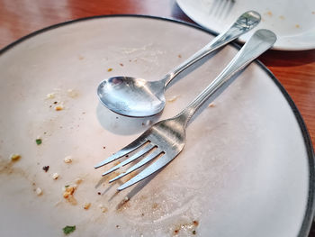 High angle view of empty plate on table