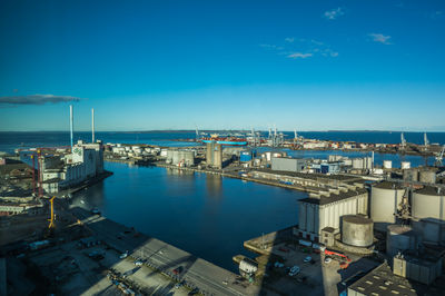 View at aarhus harbour from the 19. floor of building trÆ in aarhus, denmark