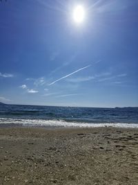 Scenic view of sea against sky on sunny day