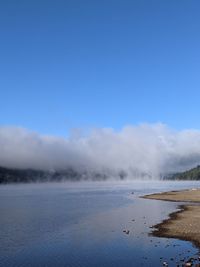 Scenic view of lake against blue sky