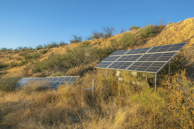 House on field against clear sky