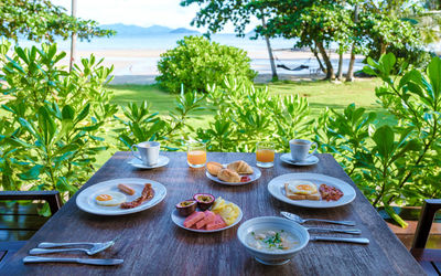 High angle view of food on table