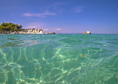 Crystal clear water of greece seaside in sithonia, halkidiki