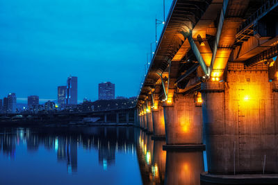 Cheongdam bridge illuminated at night taken over the han river in seoul, south korea