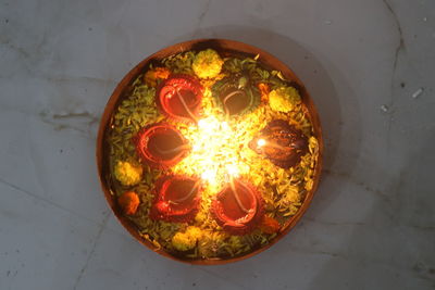 High angle view of food on table