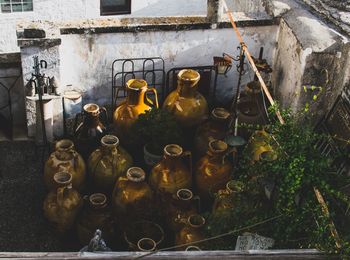 Old bottles on wall