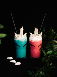 Close-up of drink against black background