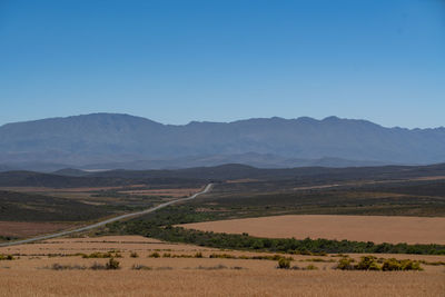 Scenic view of landscape against clear blue sky