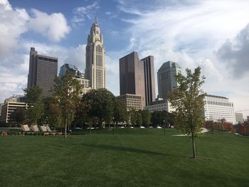 View of skyscrapers in city