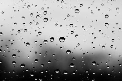 Full frame shot of raindrops on glass window