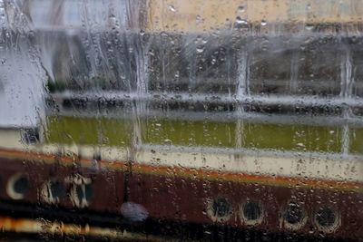 Full frame shot of wet glass window during rainy season