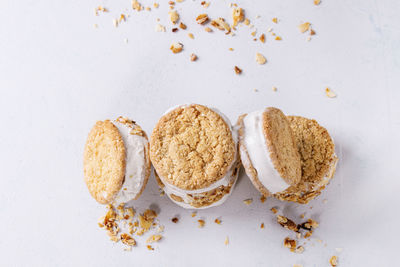 High angle view of cookies in plate on table