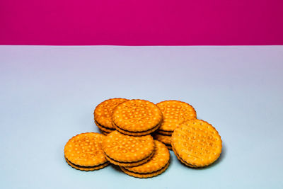 High angle view of bread in glass on table