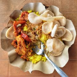 High angle view of food in plate