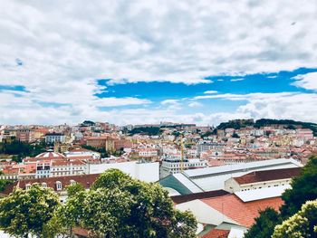 High angle shot of townscape against sky