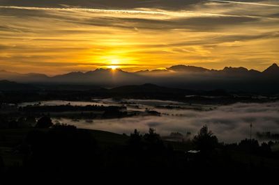 Scenic view of landscape against sky at sunset