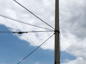 Low angle view of electricity pylon against sky