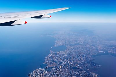 Aerial view of airplane wing