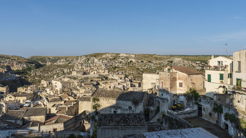 Sassi of matera. sunset on the cave houses. unesco world heritage site. 
