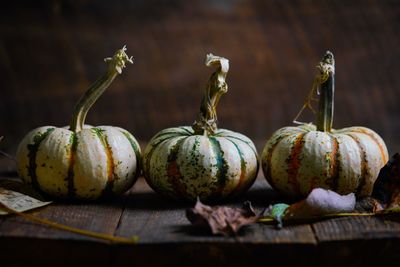 Close-up of pumpkins on table