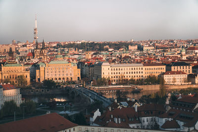 High angle shot of townscape against sky