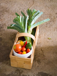 High angle view of vegetables in basket