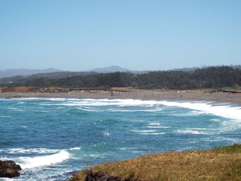 Scenic view of sea against clear sky