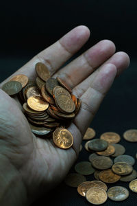 Close-up of hand holding coins