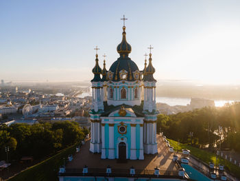 High angle view of buildings in city