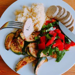 High angle view of breakfast served in plate