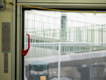 Close-up of train window