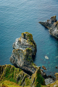 High angle view of rock formation in sea