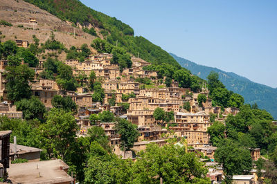 High angle view of buildings in town