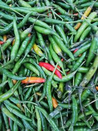 High angle view of chili peppers for sale in market