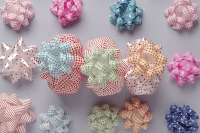 High angle view of cupcakes on table
