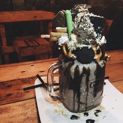 Close-up of snow on table