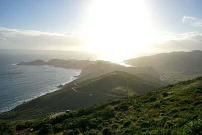 Sun shining over sea