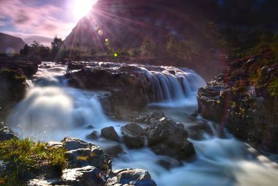 Scenic view of waterfall in forest