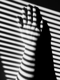 Cropped image of woman hand with shadow pattern on wall